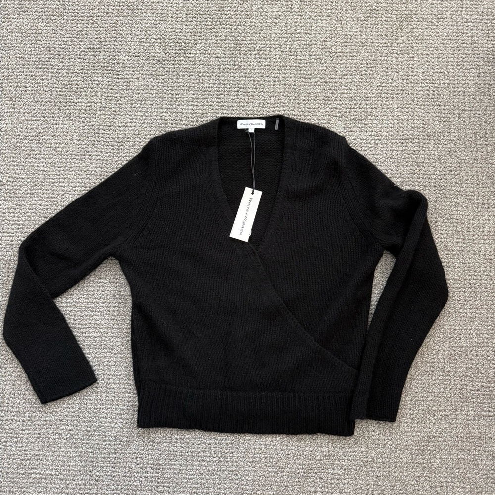 White + Warren Black Cashmere Featherlight Sweater